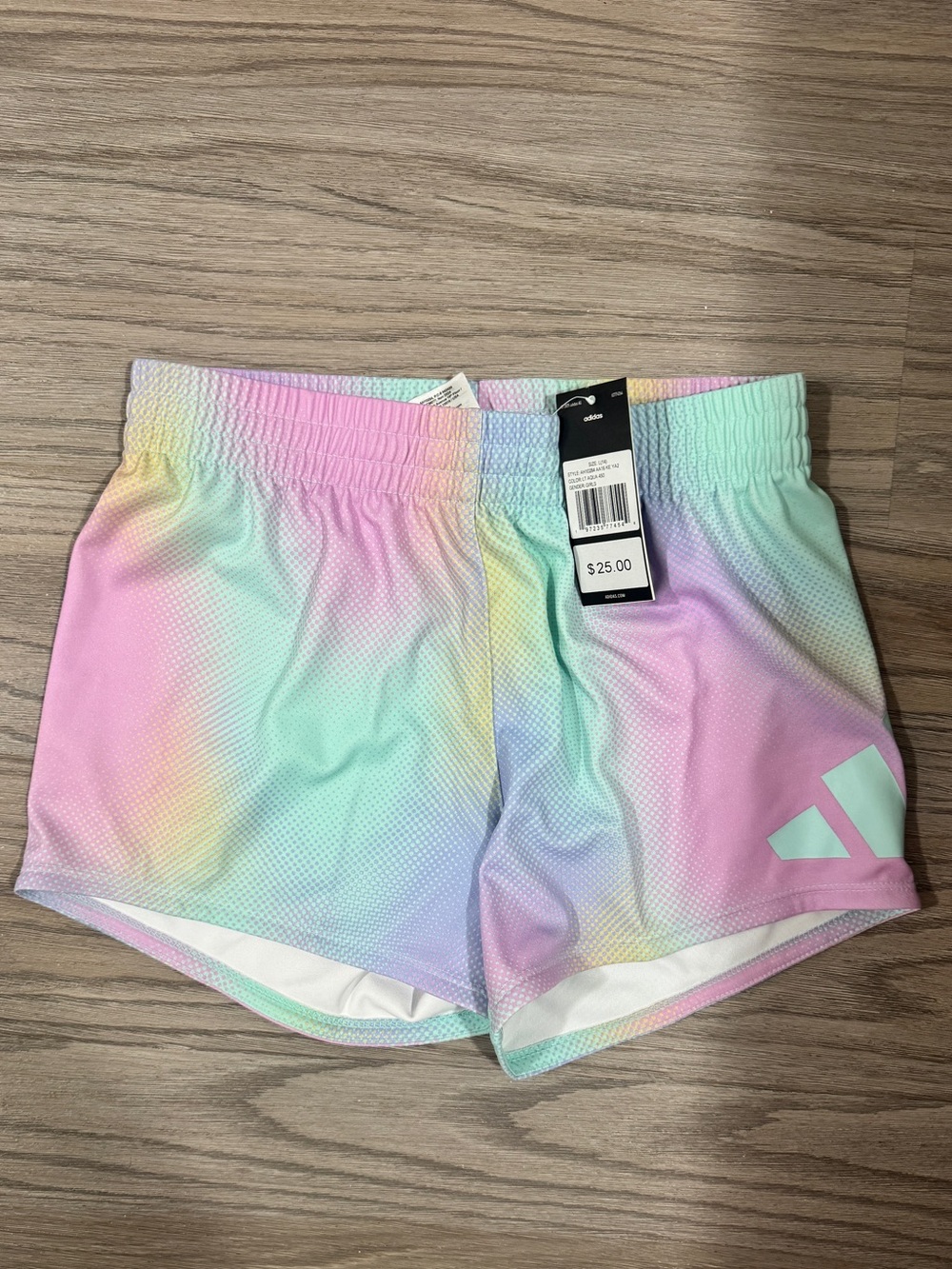 Adidas Girls L 14 Pastel Rainbow Athletic Running Shorts NWT